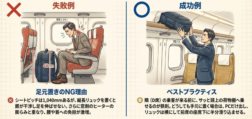 大きなビジネスリュックの置き場所