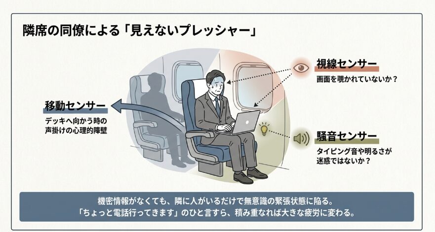 隣席でのPC作業や通話に気を遣うストレス