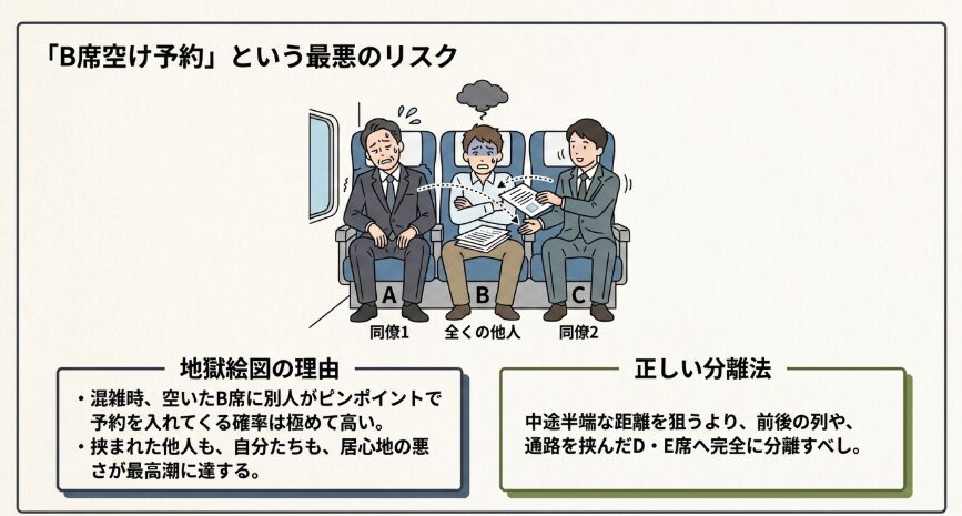B席を間に挟んで予約する際の注意点