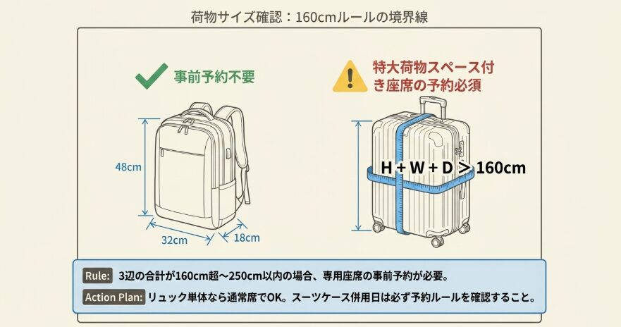 特大荷物スペース付き座席を予約する際の注意点