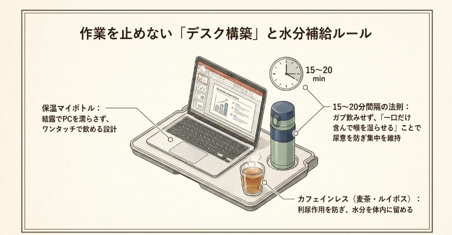 13インチPC作業中でも手軽にできる水分補給術