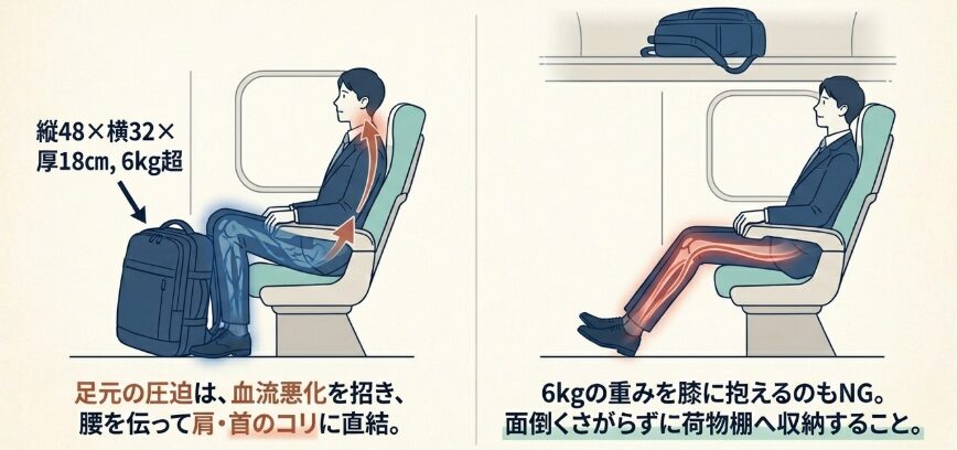 大きめビジネスリュックの置き場所で後悔