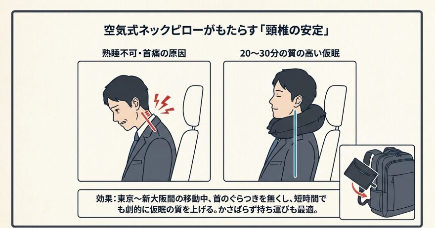 移動中の仮眠を劇的に変えるネックピローの使用感