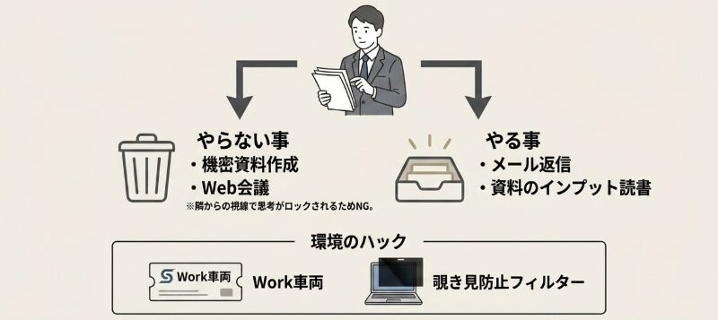 車内が動くオフィスとして機能しづらい課題への対応