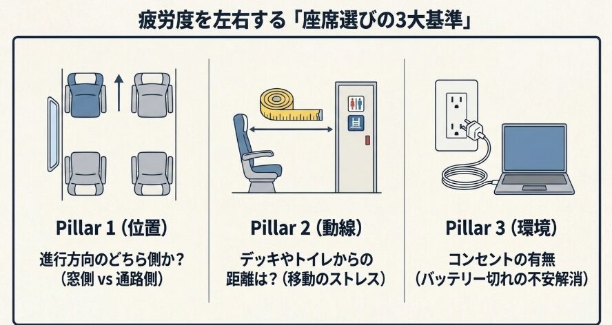 移動の疲れを激減させる座席選びの比較ポイント