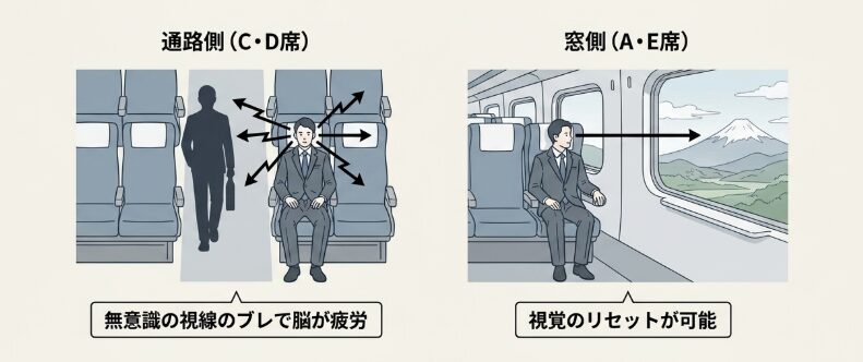 視線のブレを軽減する窓側座席の活用法