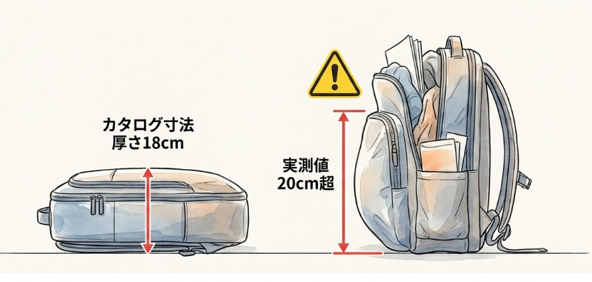 手荷物は厚みに注意