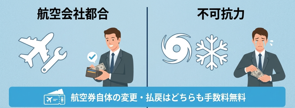 航空会社都合と天候条件による補償の違い