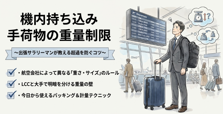 機内手荷物の重さ制限と航空会社の違いまとめ！