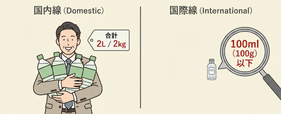 国内線と国際線で大きく異なる液体物持ち込みの制限量
