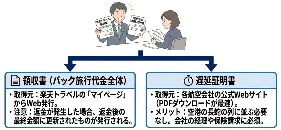 出張時の領収書発行と遅延証明書の取得手順