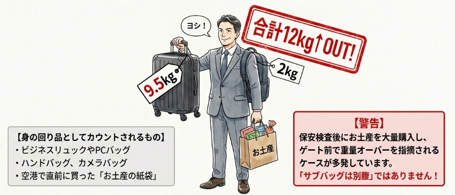 身の回り品を含めた総重量の注意点