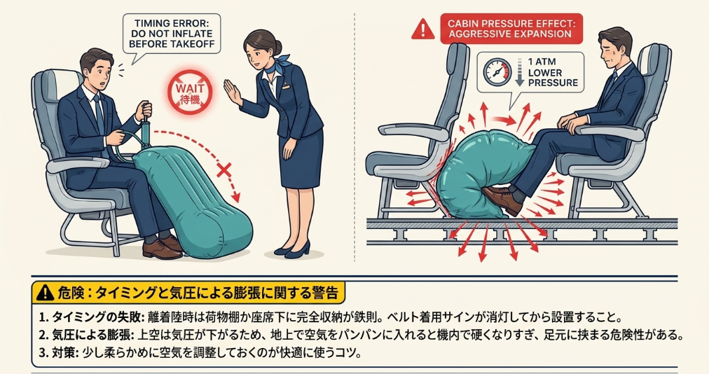 前席の足元に置くエアータイプ使用時の注意点と失敗談