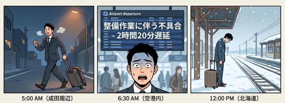 成田発札幌行きの早朝便で遭遇した苦い失敗談