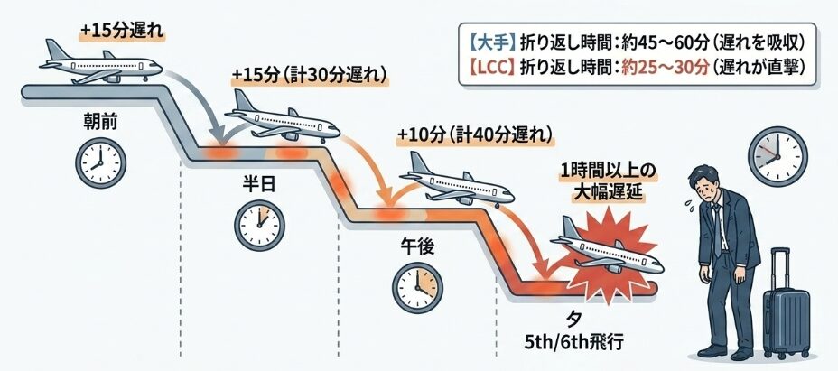 機材繰りの過密スケジュールが招く連鎖遅延