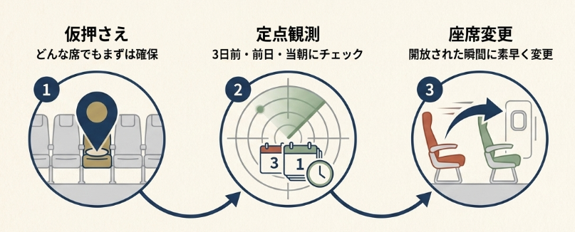 機内前方や非常口付近を確保する確実な手順