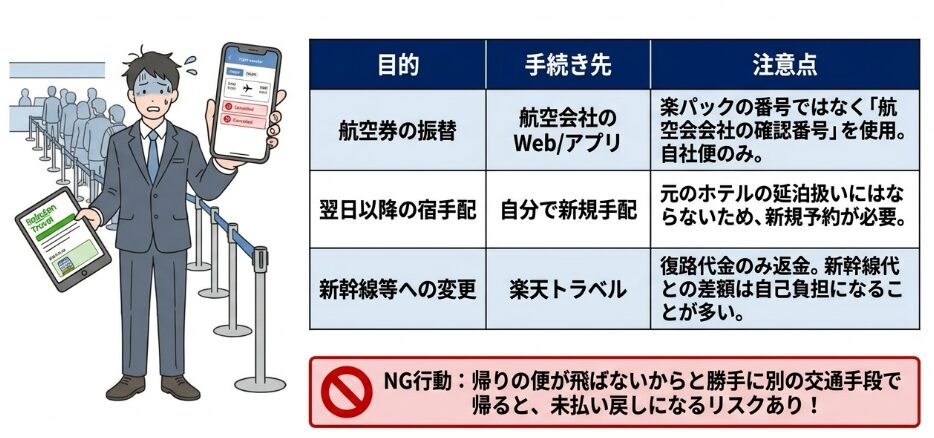 欠航時に楽天トラベルで振替手続きをする注意点