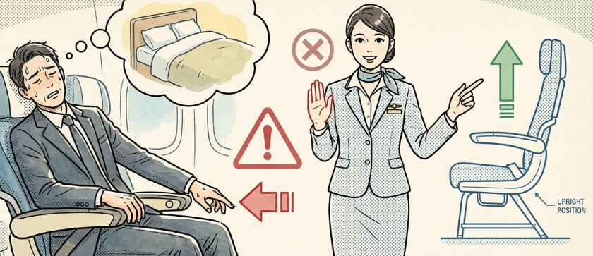 飛行機の離着陸時にシートを倒せない理由と過ごし方