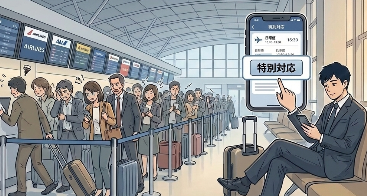 欠航決定前の空港カウンター混雑を避ける変更テク