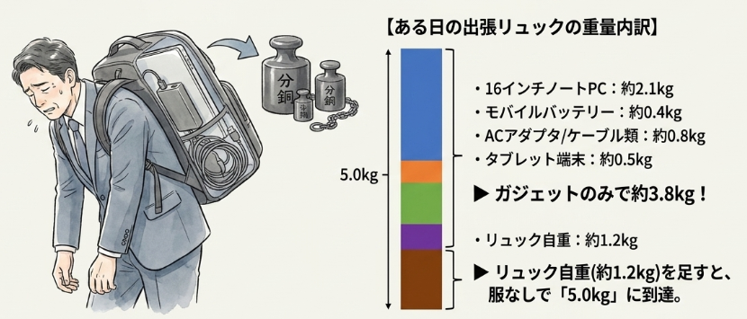 ノートPCと充電器で重さを超過した話