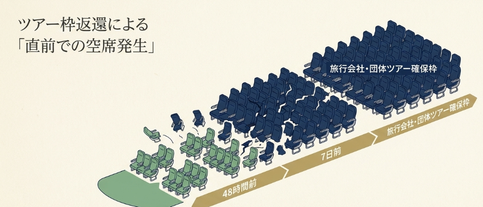 団体客キャンセルや搭乗直前の変更による影響